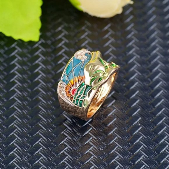Creative Epoxy Frog Nature Gold Enamel Ring - Picture 5 of 10